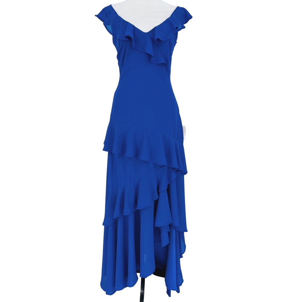 Lulus Royal‎ Blue Ruffle Tiered  Maxi Dress Sleeveless Formal Size S NEW Wedding